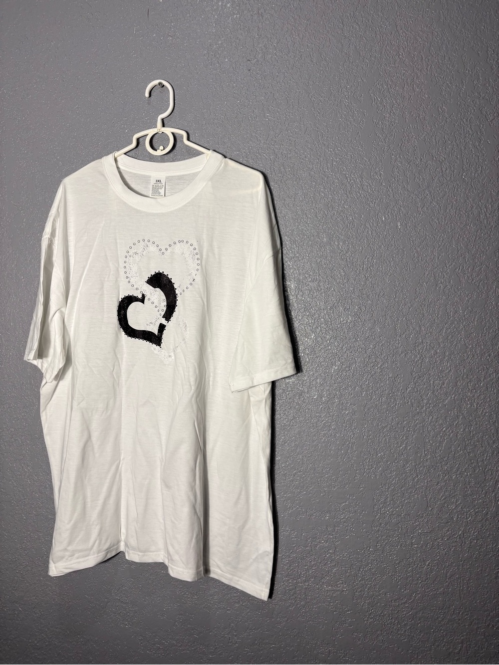 White Heart Graphic Tee with Black Sequin Heart
